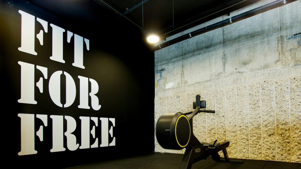 Inside the Fit For Free gym (Lijnbaan) Rotterdam. Constructed by Wulverhorst (Woerden)